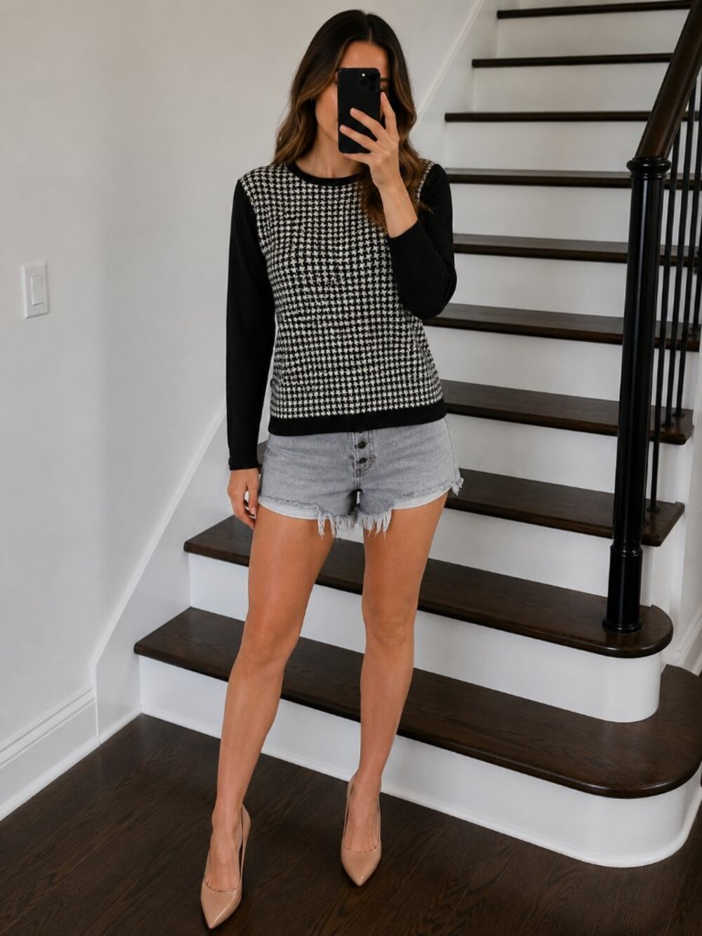 Hayden Black White Houndstooth Cashmere Sweater
